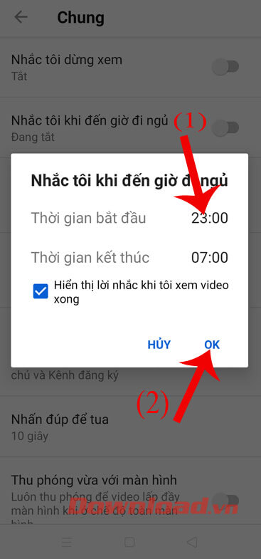 Thiết lập thời gian nhắc đi ngủ