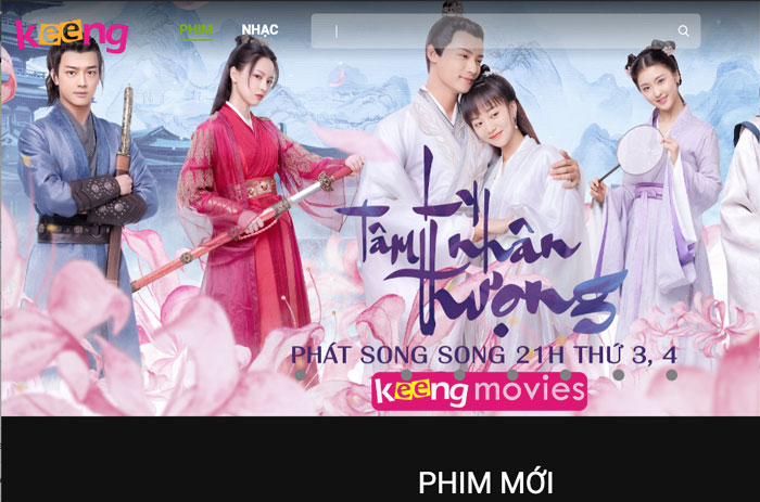 Giao diện trang chủ phim.keeng.vn