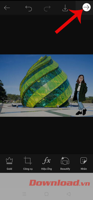 Ấn vào biểu tượng mũi tên