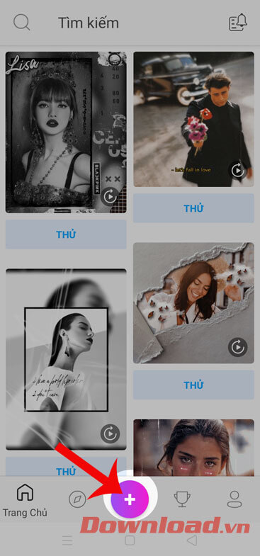 Mở ứng dụng PicsArt rồi nhấn vào biểu tượng dấu +