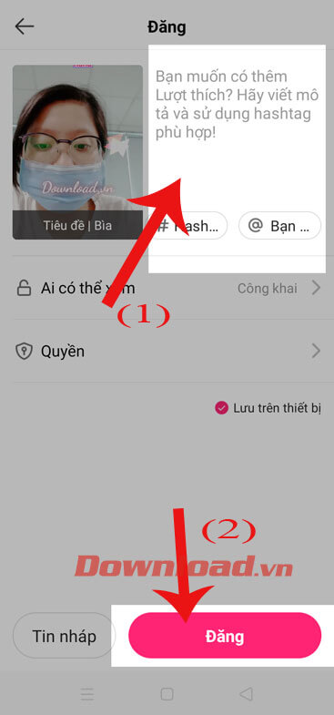Viết Caption và ấn nút Đăng