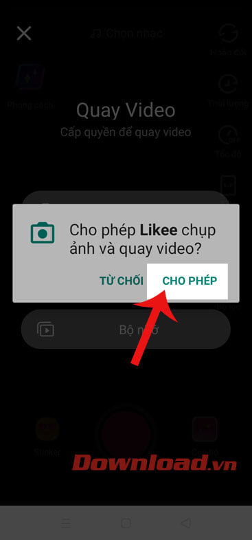 Ấn nút Cho phép