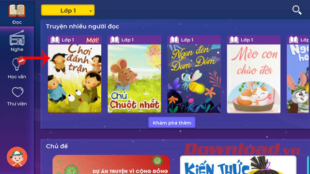 Nhấn vào bìa sách của câu chuyện 