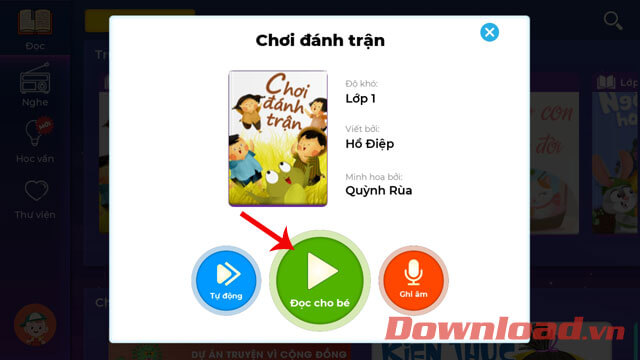 Bấm nút Đọc cho bé