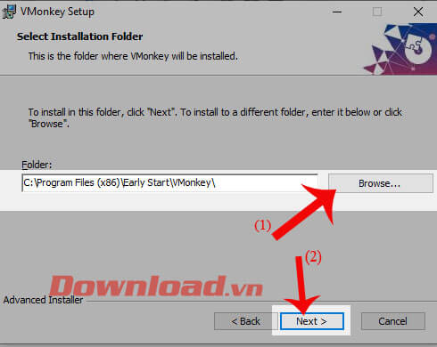 Ấn vào nút Browse và chọn vị trí lưu cài đặt