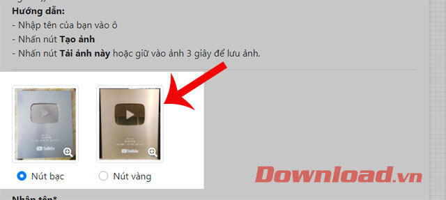 Chọn nút bạc hoặc nút vàng