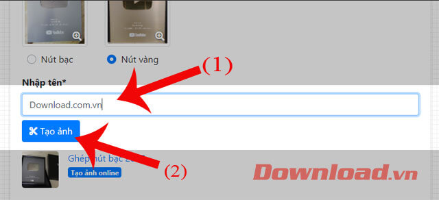 Nhập tên và ấn nút Tạo ảnh