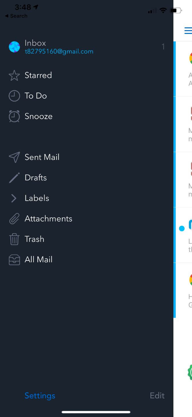 sidebar của Airmail