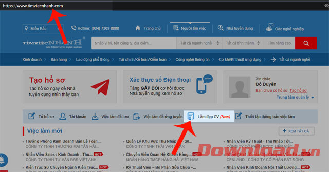 Truy cập vào trang web và nhấn vào mục Làm đẹp CV