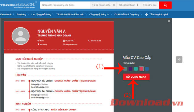 Chọn màu và ấn nút Sử dụng ngay