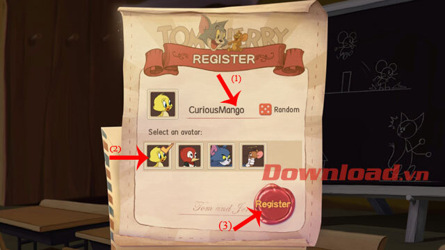 Đặt tên và chọn ảnh đại điện cho nhân vật