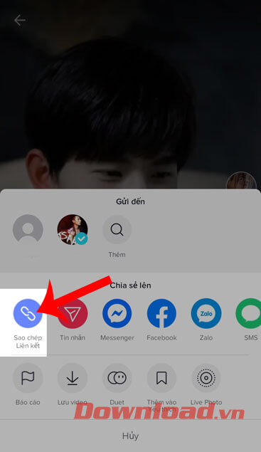 <p><strong>Bước 3:</strong> Ấn vào mục <strong>Sao chép liên kết</strong>.</p>