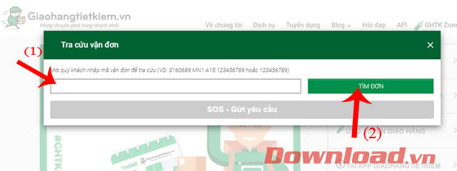 Nhập mã đơn hàng và nhấn nút Tìm đơn