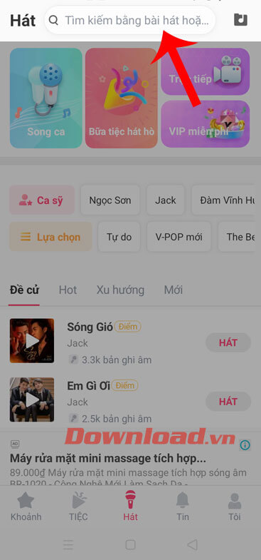 Nhấn vào mục Tìm kiếm