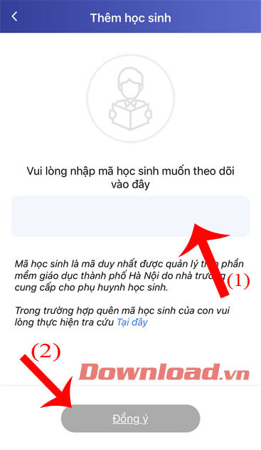 Nhập mã học sinh 