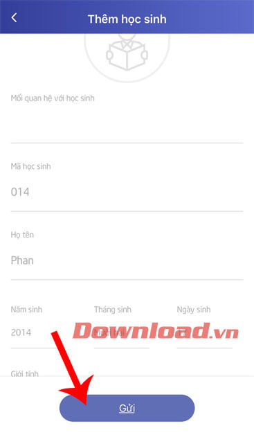 Kiểm tra thông tin của học sinh và ấn nút Gửi