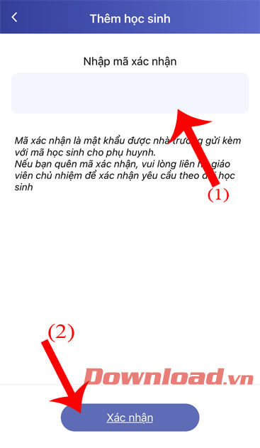 Nhập mật khẩu tài khoản của học sinh 