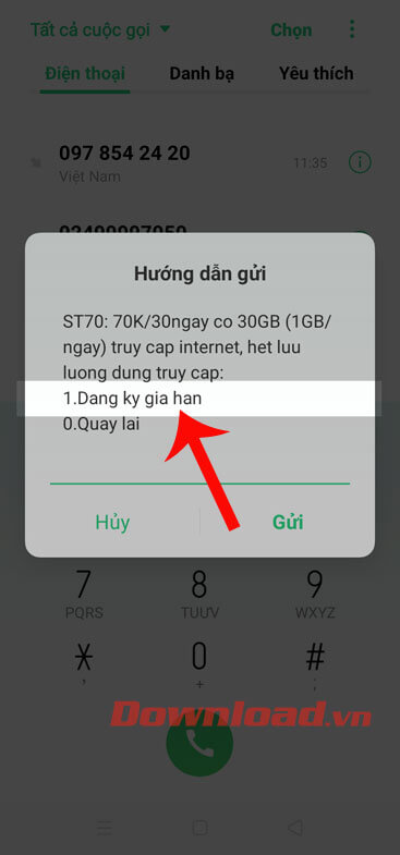 Tiếp tục, nhấn phím số 1