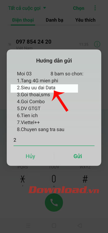 Bấm phím số 2