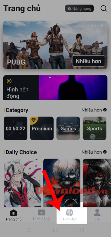 Chạm vào mục Hình 4D