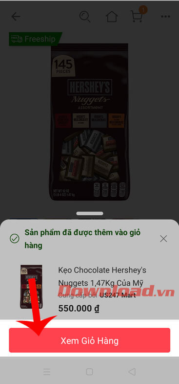 Nhấn nút Xem giỏ hàng