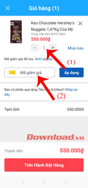 Nhập số lượng và mã giảm giá