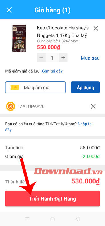 Nhấn nút Tiến hành đặt hàng