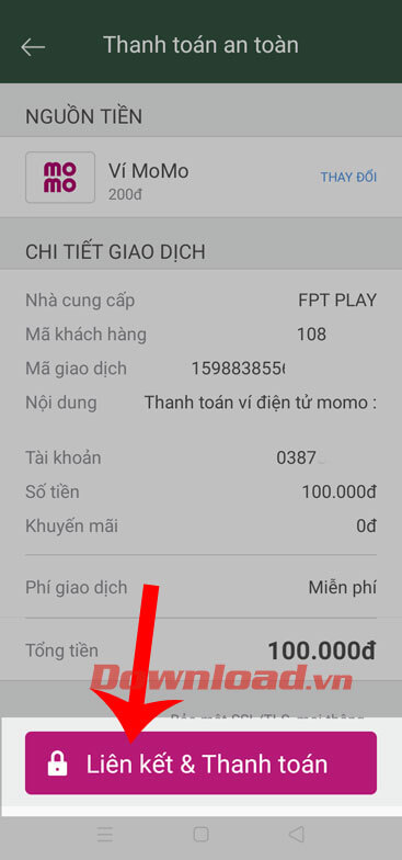 Bấm nút Liên kết & thanh toán