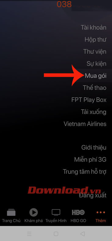 Ấn vào mục Mua gói