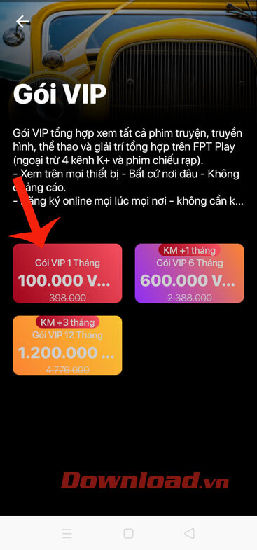 Lựa chọn gói VIP