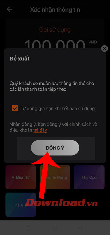 Ấn nút Đồng ý