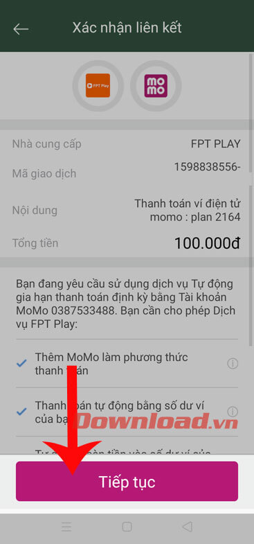 Ấn nút Tiếp theo