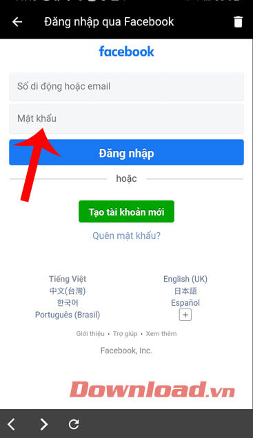 Đăng nhập tài khoản Facebook