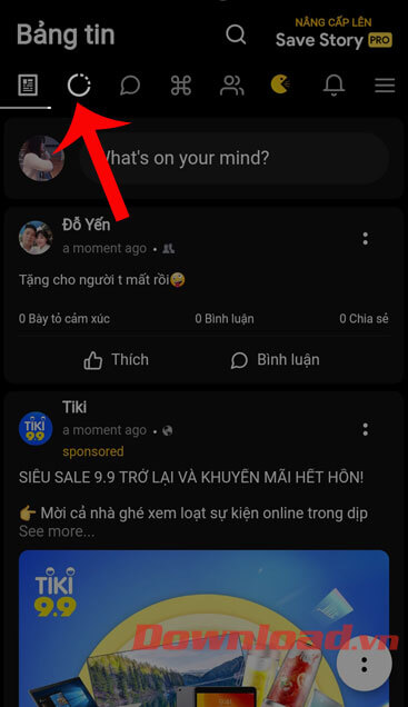 Nhấn vào biểu tượng hình tròn