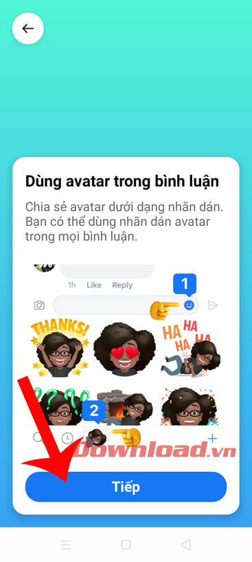 Tiếp tục ấn nút Tiếp