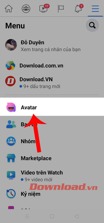 Ấn vào mục Avatar