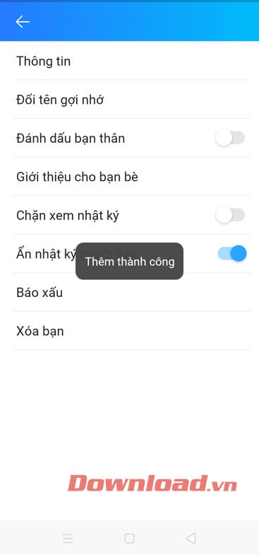 Nhật ký Zalo của bạn bè đã bị ẩn