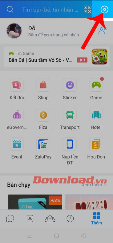 Ấn vào biểu tượng Cài đặt