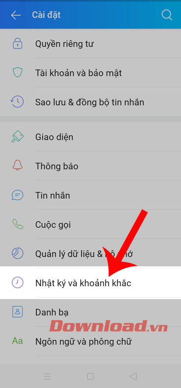 Ấn vào mục Nhật ký và khoảnh khắc