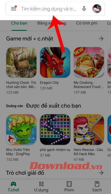 Nhấn vào mục Tìm kiếm