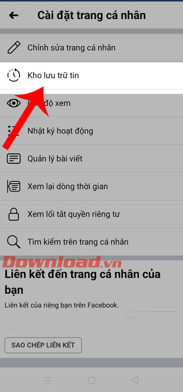 Ấn vào mục Kho lưu trữ tin