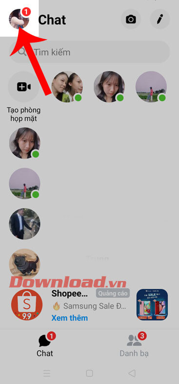 Ấn vào ảnh đại diện Facebook