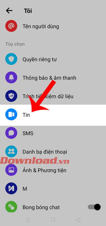 Nhấn vào mục Tin