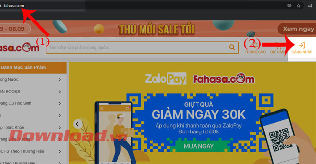 Truy cập trang web và ấn vào nút Đăng nhập