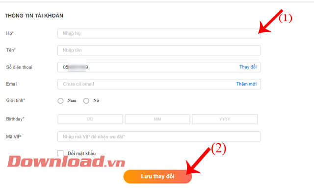 Điền thông tin cá nhân 