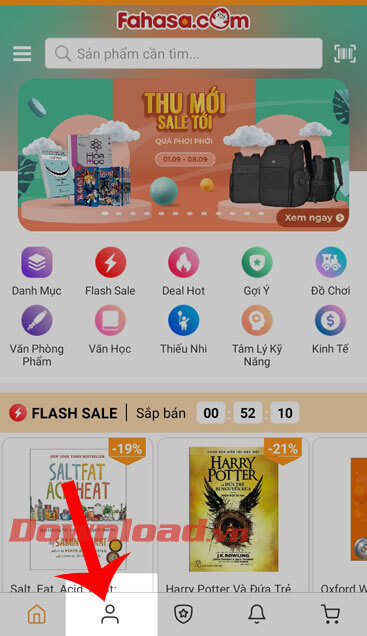 Nhấn vào biểu tượng tài khoản