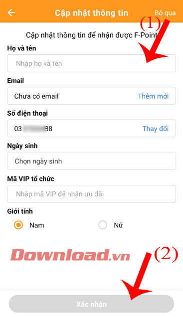 Nhập thông tin cá nhân