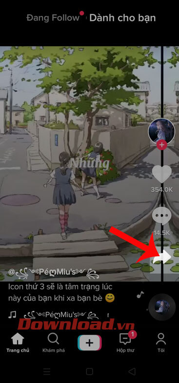 Nhấn vào biểu tượng nút Chia sẻ