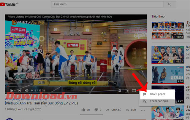 Ấn vào mục Báo cáo vi phạm