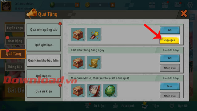 Nhấn nút nhận quà
